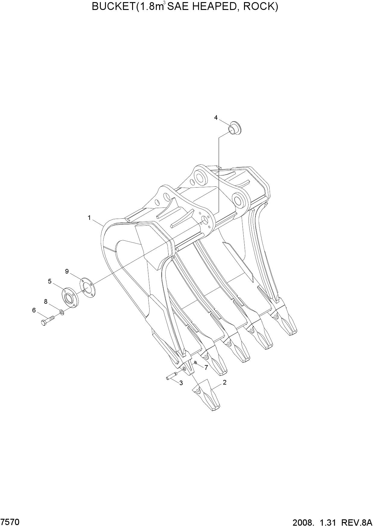 BUCKET(1.8M3 SAE HEAPED, ROCK)