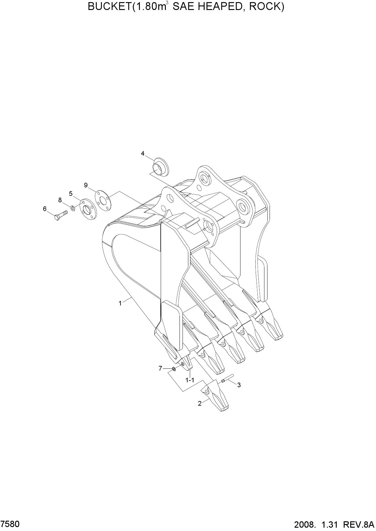 BUCKET(1.8M3 SAE HEAPED, ROCK)