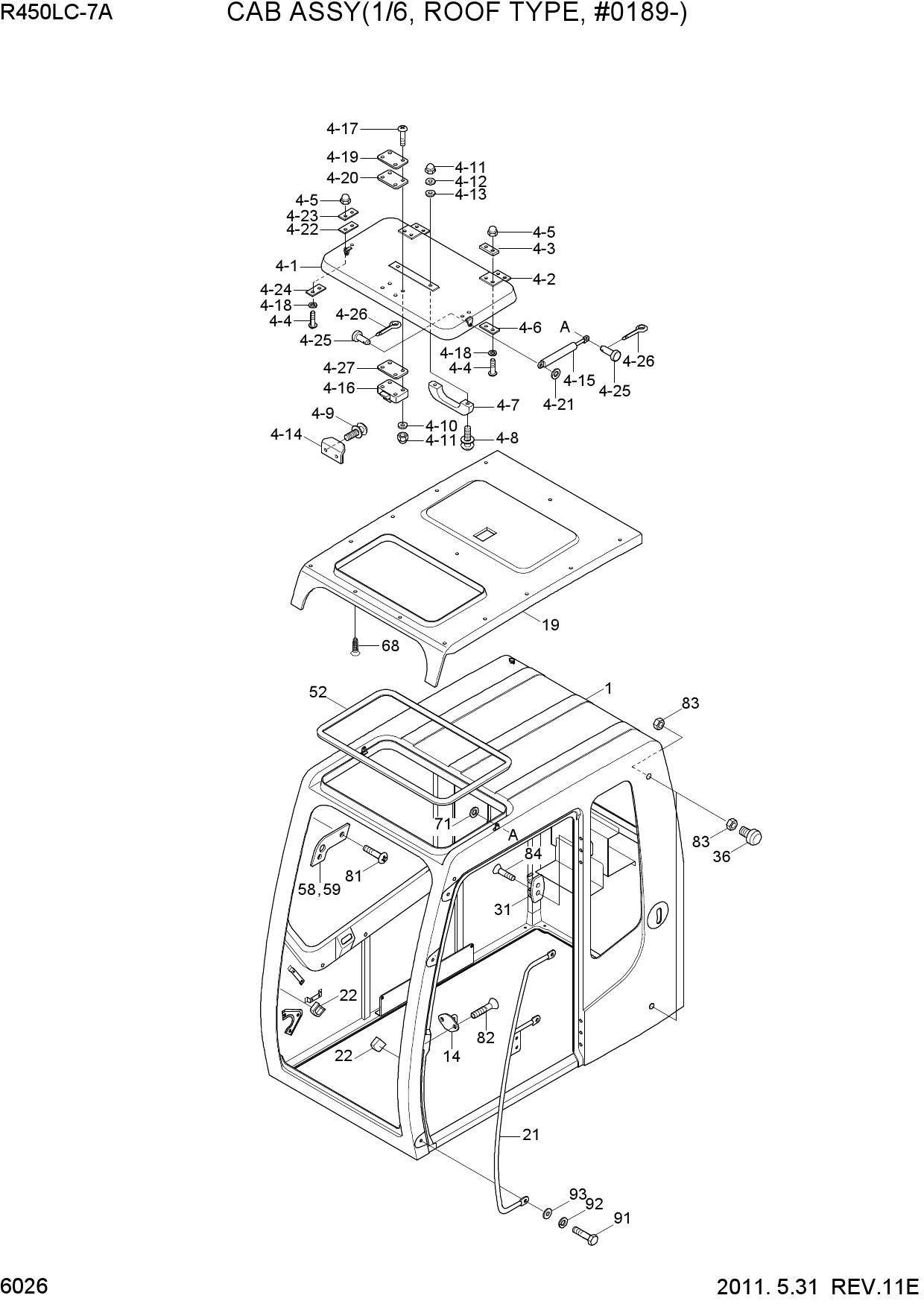 CAB ASSY(1/6, ROOF TYPE, #0189-)