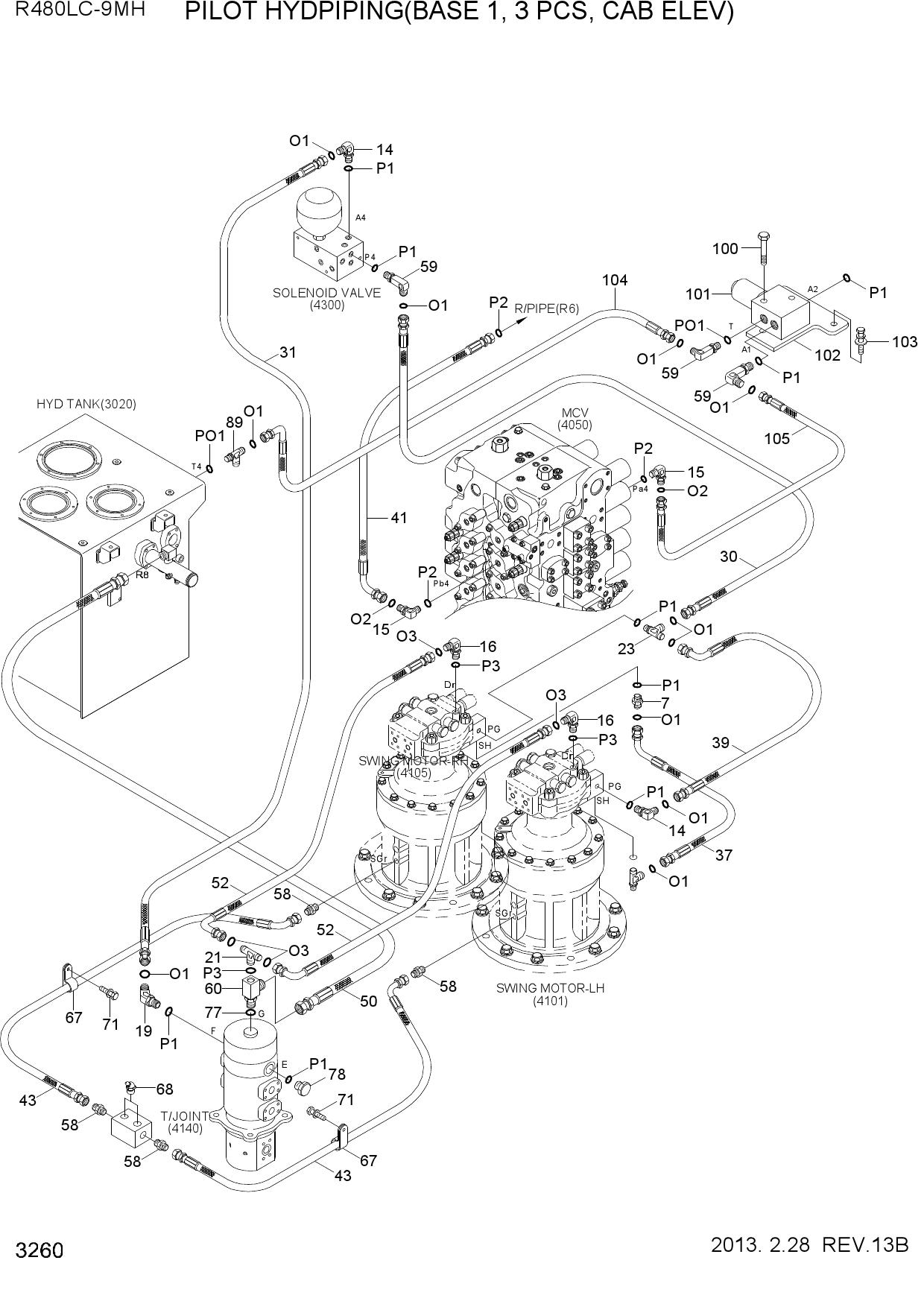 PILOT HYD PIPING(BASE1, 3 PCS, CAB ELEV)