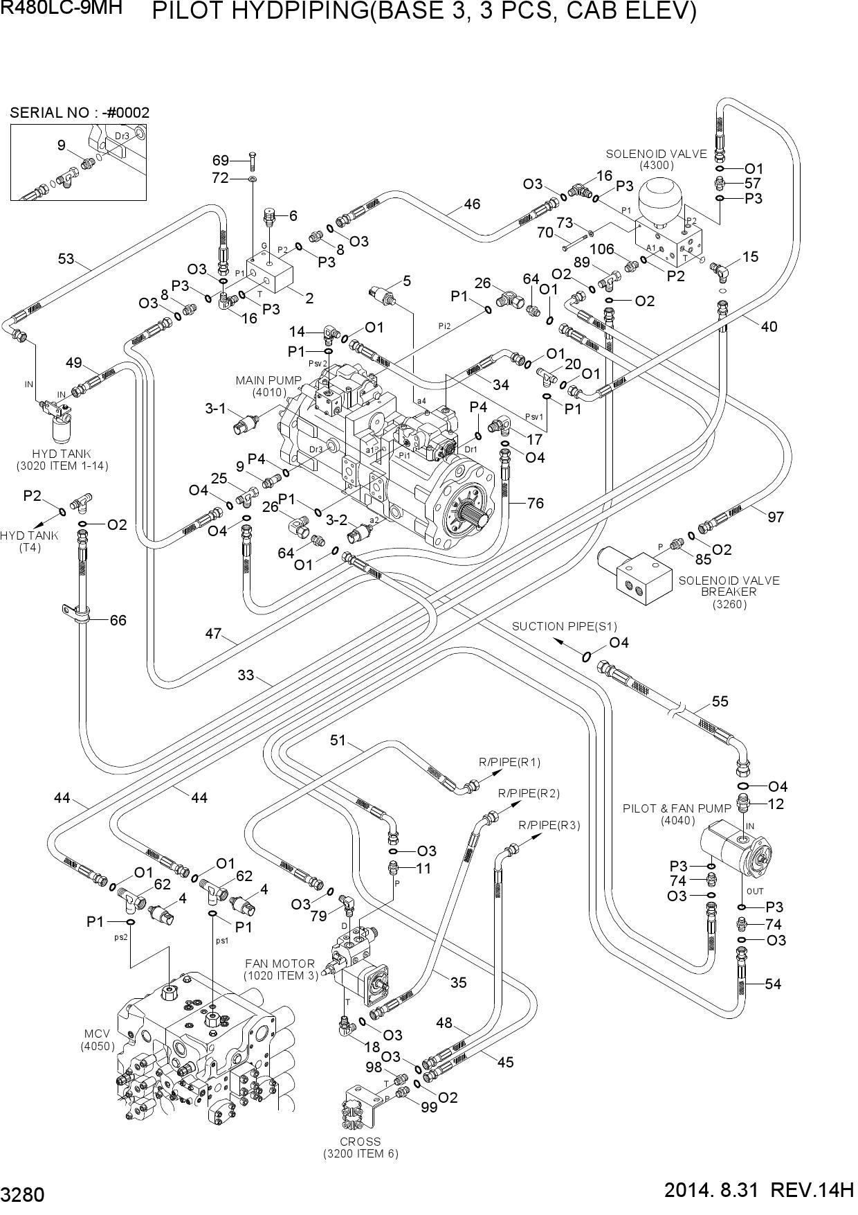 PILOT HYD PIPING(BASE3, 3 PCS, CAB ELEV)