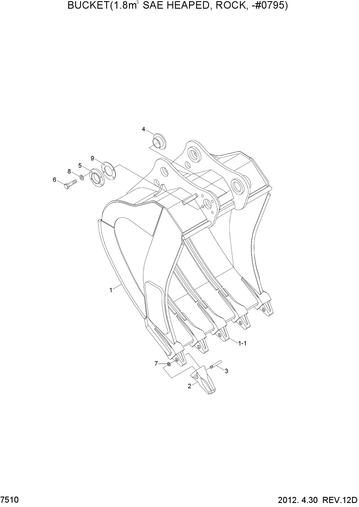 BUCKET(1.80M3 SAE HEAPED, ROCK, -#0795)