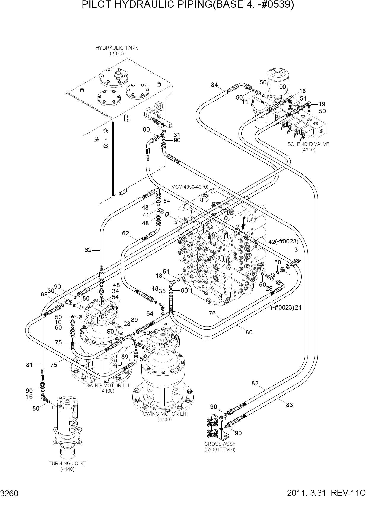 PILOT HYDRAULIC PIPING(BASE 4, -#0539)