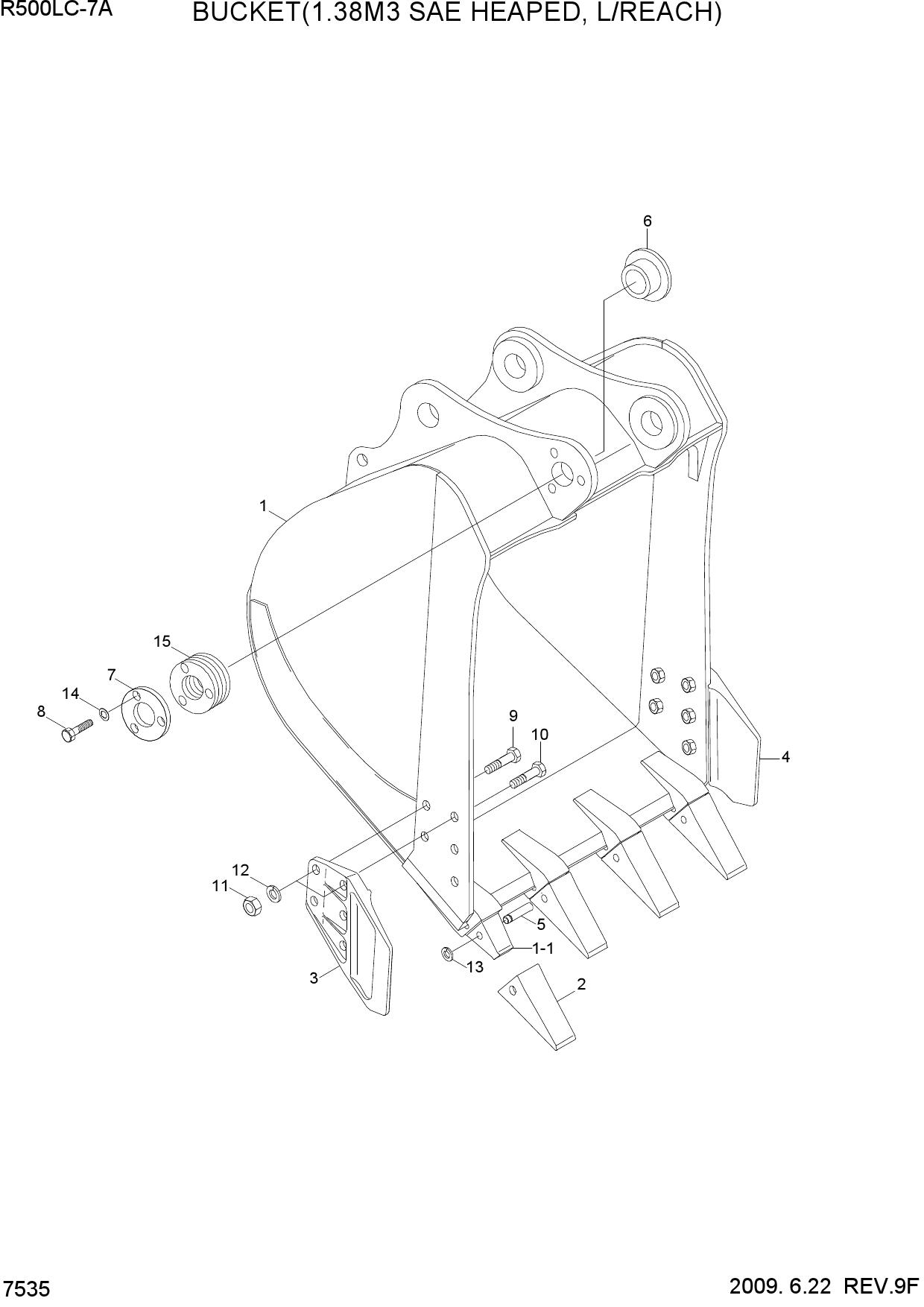 BUCKET(1.38M3 SAE HEAPED, L/REACH)