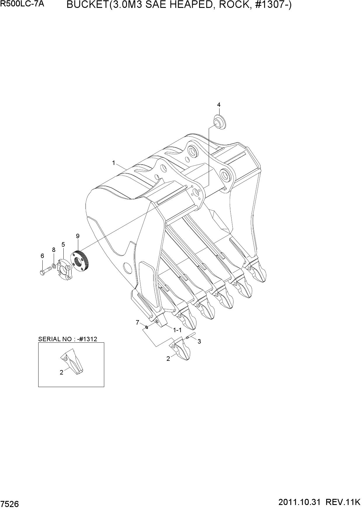BUCKET(3.0M3 SAE HEAPED, ROCK, #1307-)