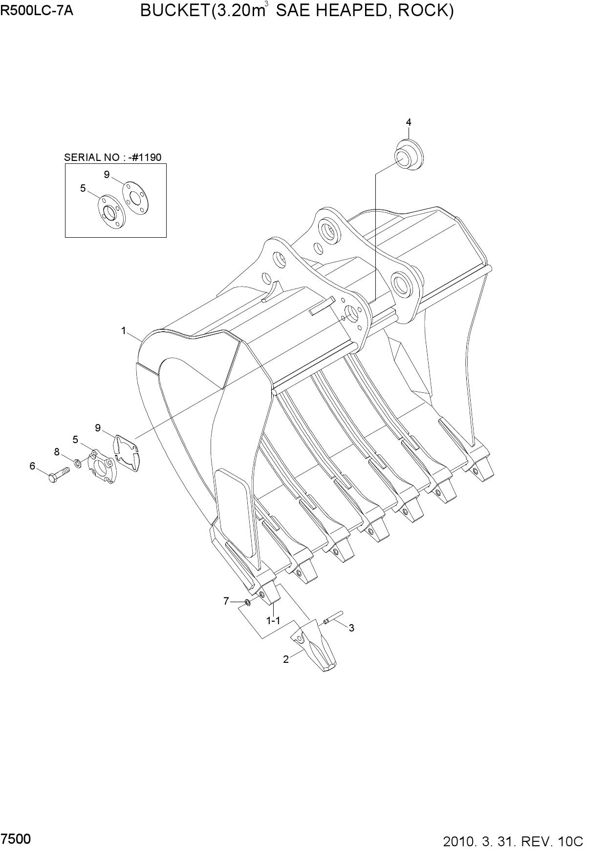 BUCKET(3.20M3 SAE HEAPED, ROCK)