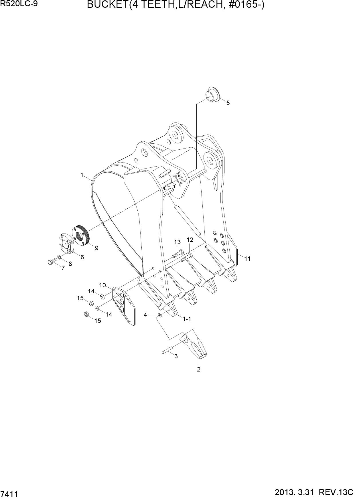 BUCKET(4 TEETH, L/REACH, #0165-)