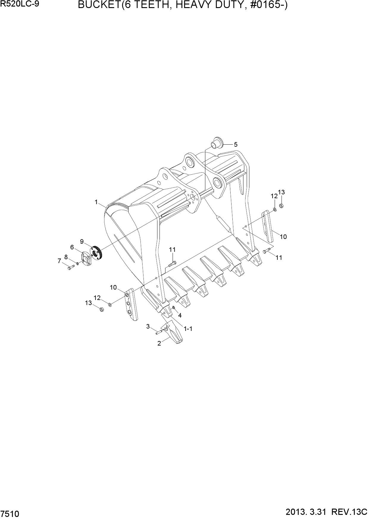 BUCKET(6 TEETH, HEAVY DUTY, #0165-)