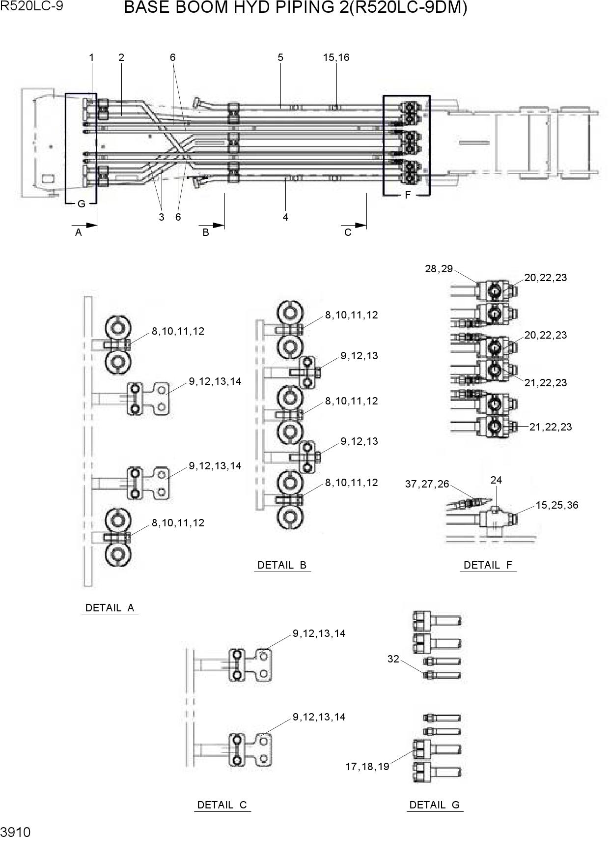 BASE BOOM HYD PIPING 2(R520LC-9DM)