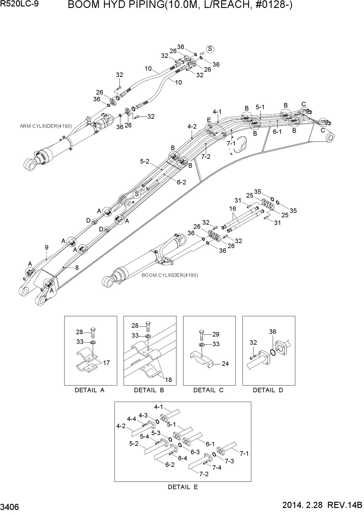BOOM HYD PIPING(10.0M, L/REACH, #0128-)