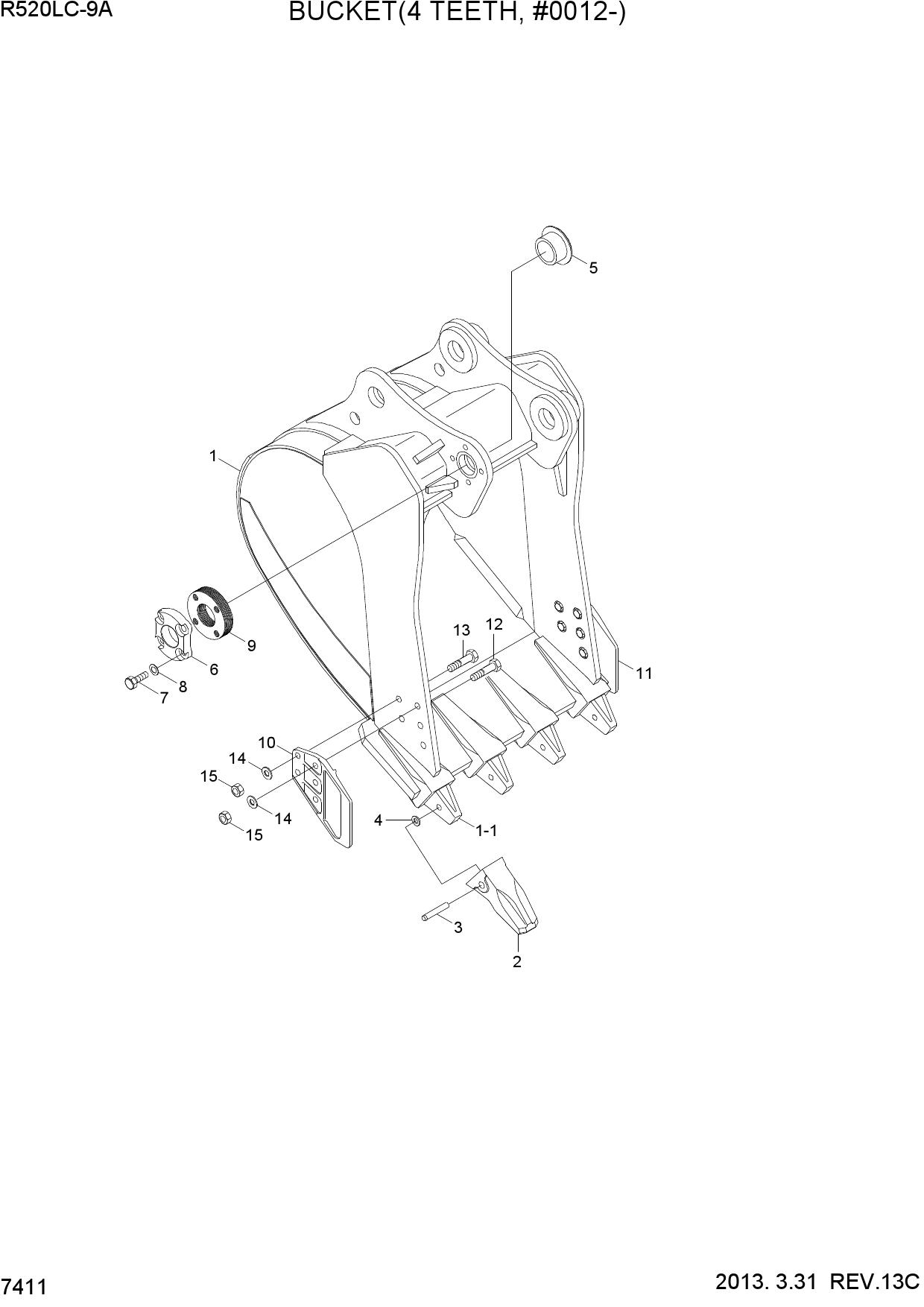 BUCKET(4 TEETH, L/REACH, #0012-)