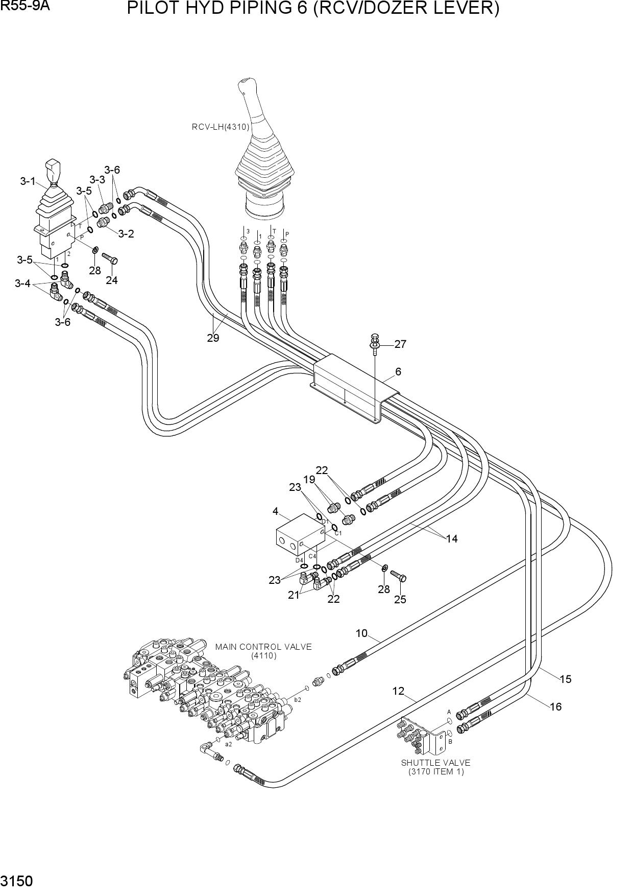 PILOT HYD PIPING 6 (RCV/DOZER LEVER)