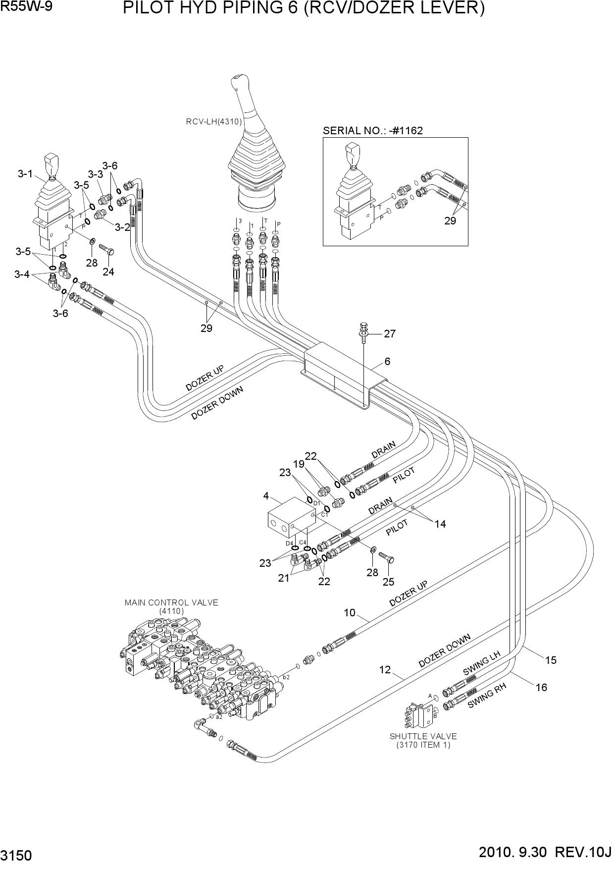 PILOT HYD PIPING 6 (RCV/DOZER LEVER)