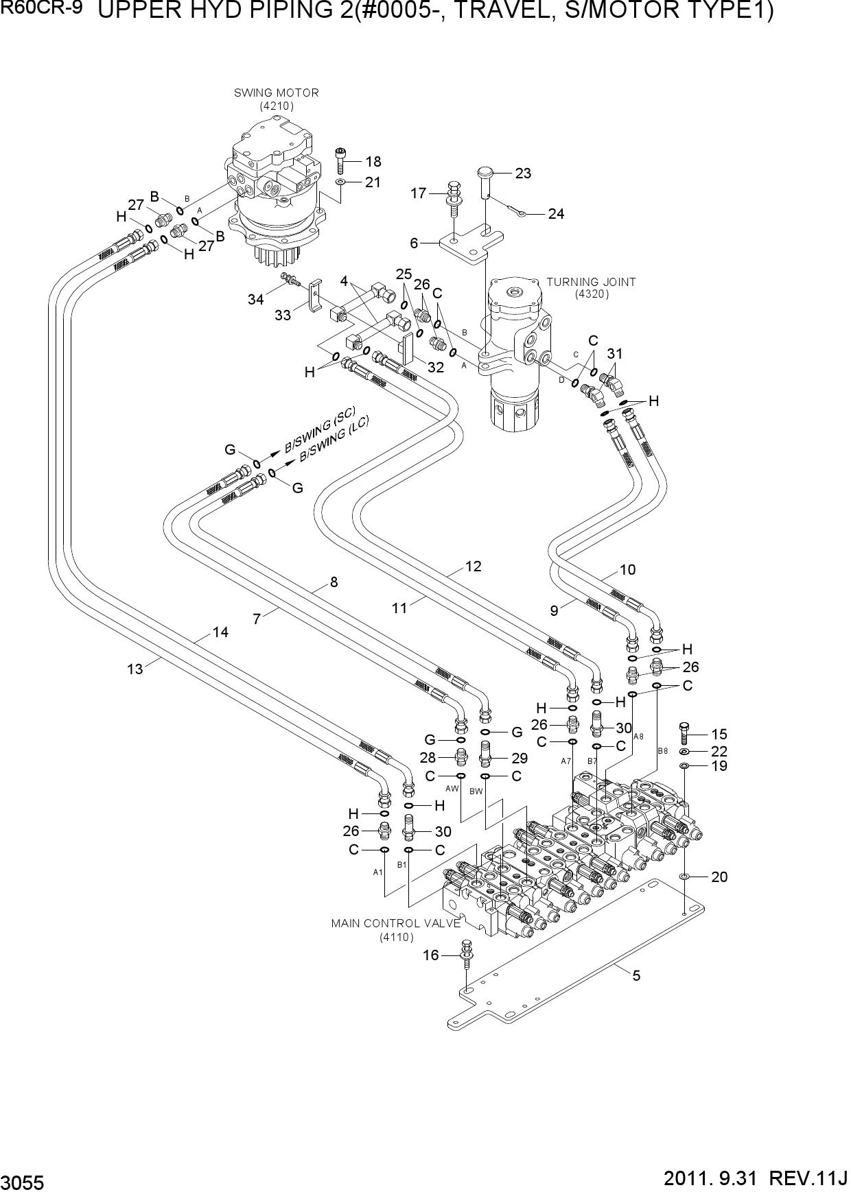 UPPER HYD PIPING2(#0005-,TRAVEL,S/TYPE1)