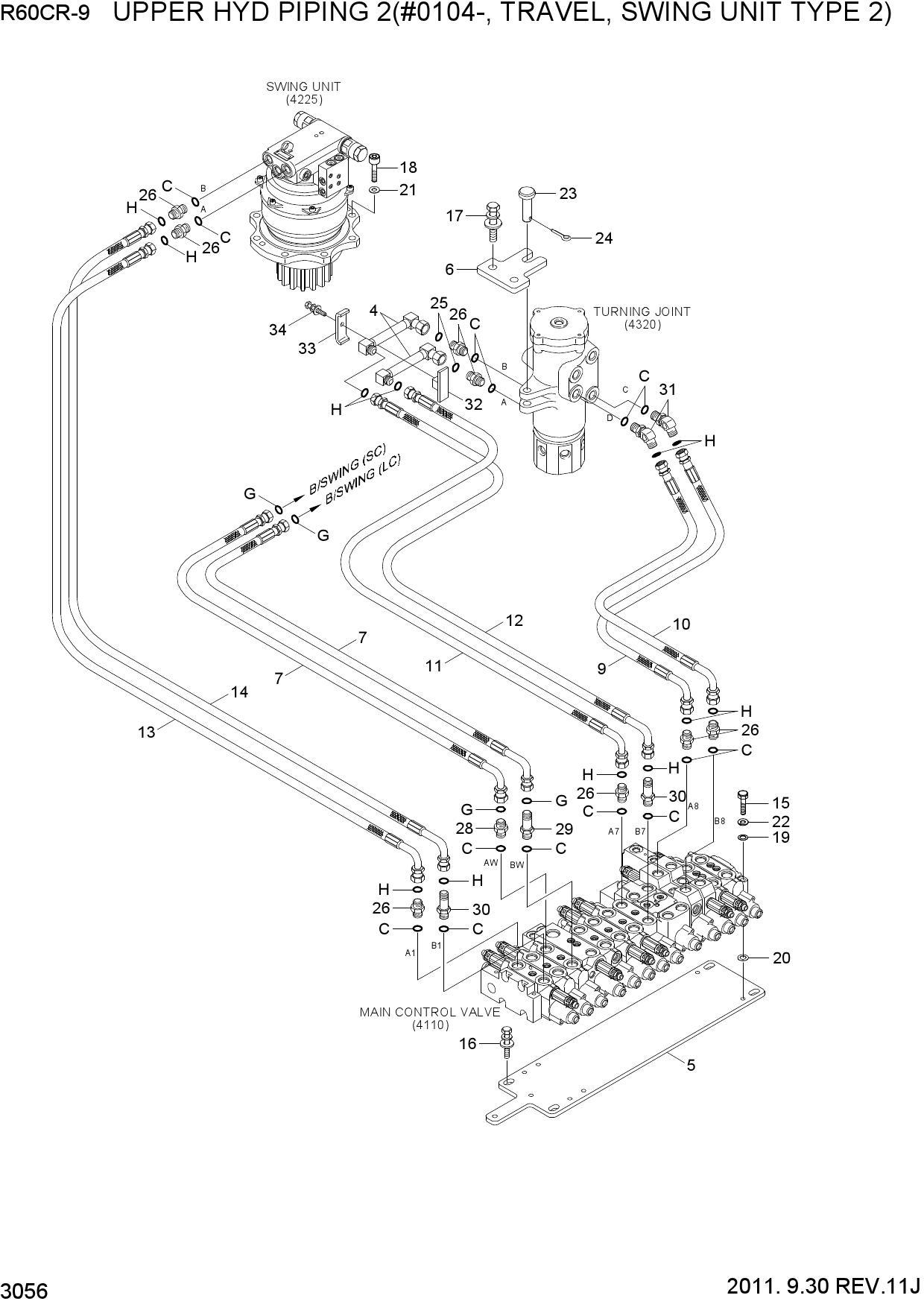 UPPER HYD PIPING2(#0104-,TRAVEL,S/TYPE2)