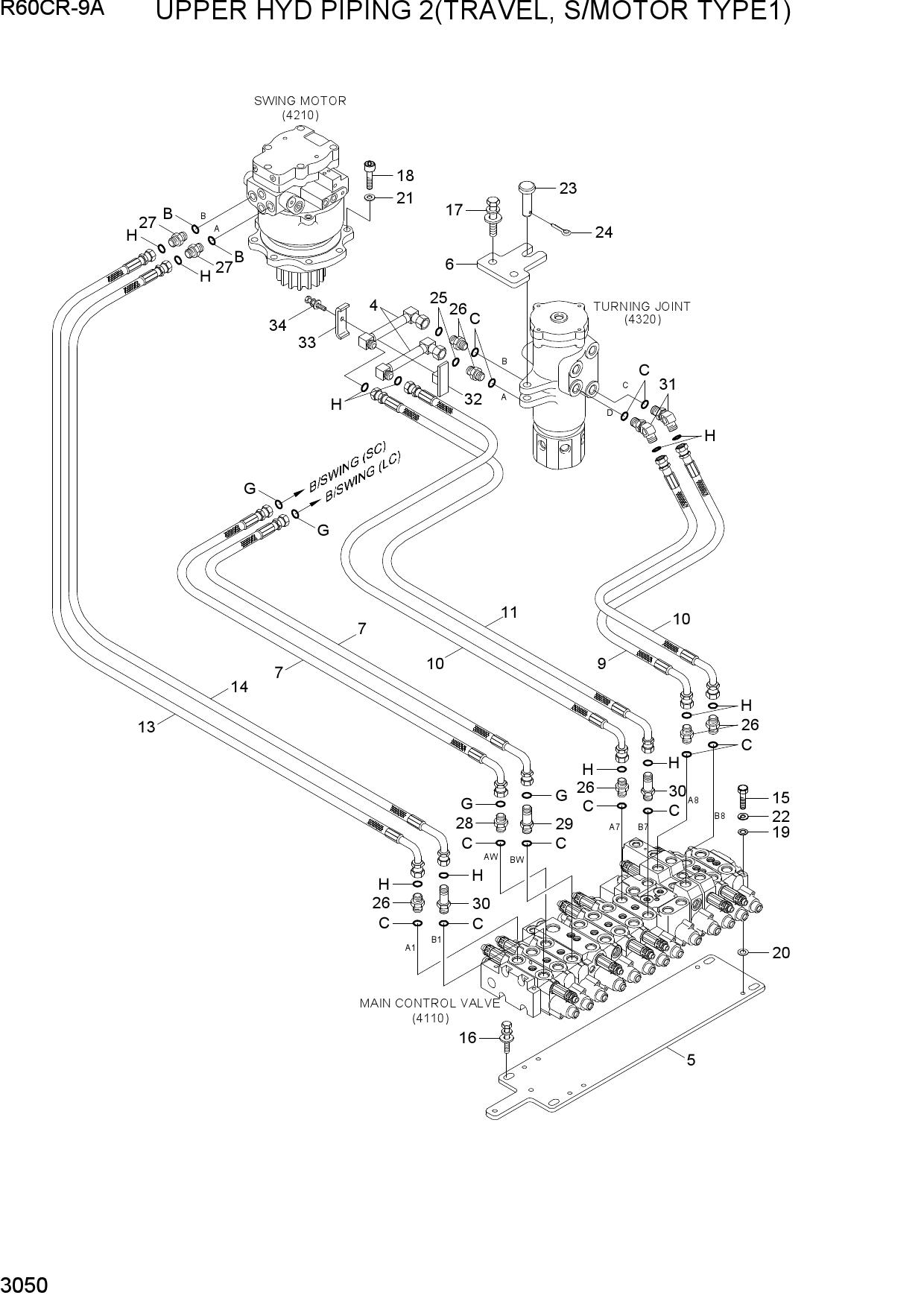 UPPER HYD PIPING 2 (TRAVEL, S/TYPE 1)
