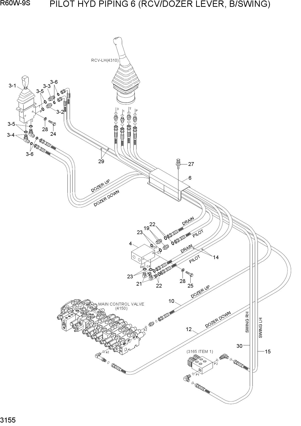 PILOT HYD PIP 6 (RCV/DOZER LVR, B/SWING)