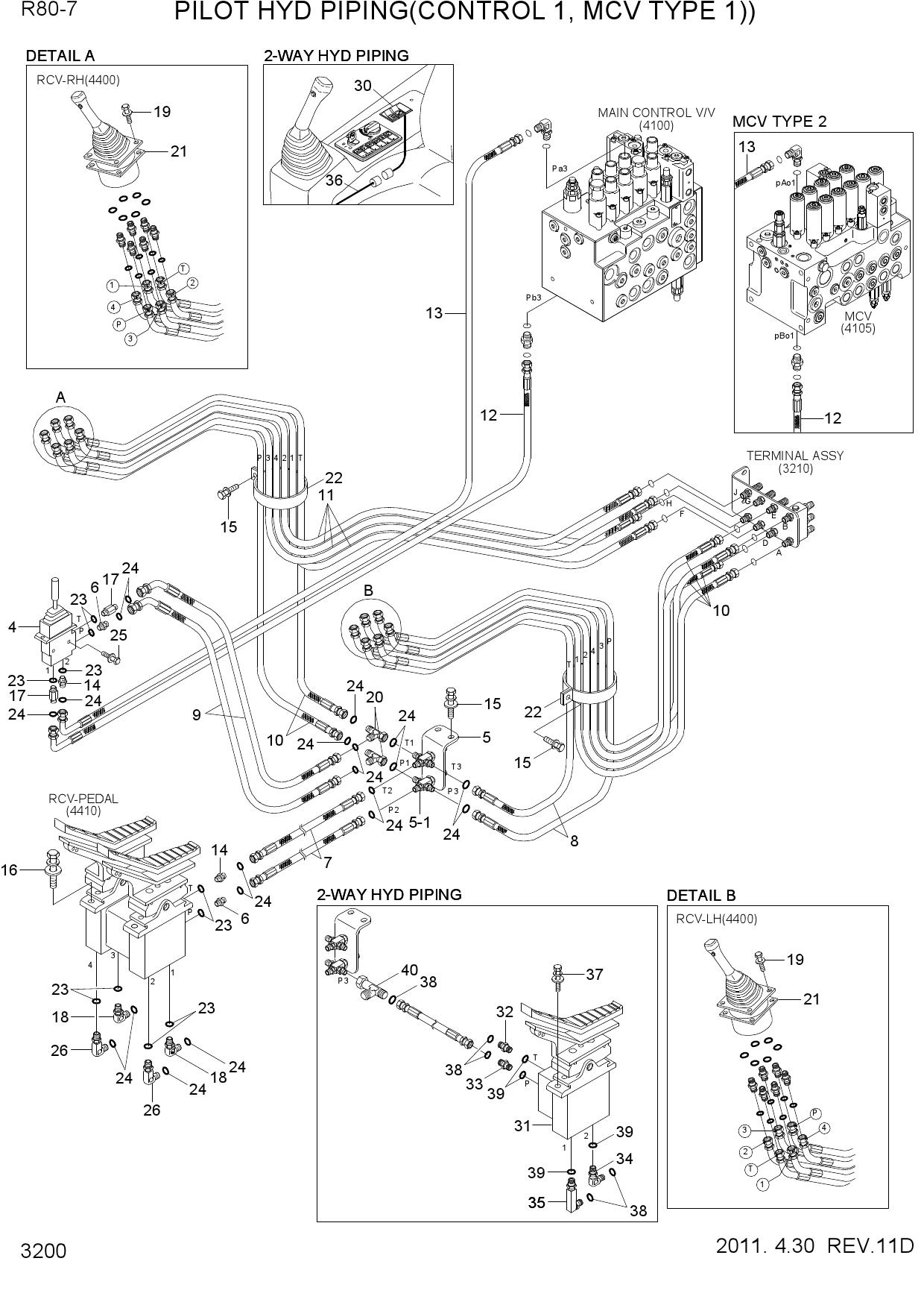 PILOT HYD PIPING(CONTROL 1, MCV TYPE 1)