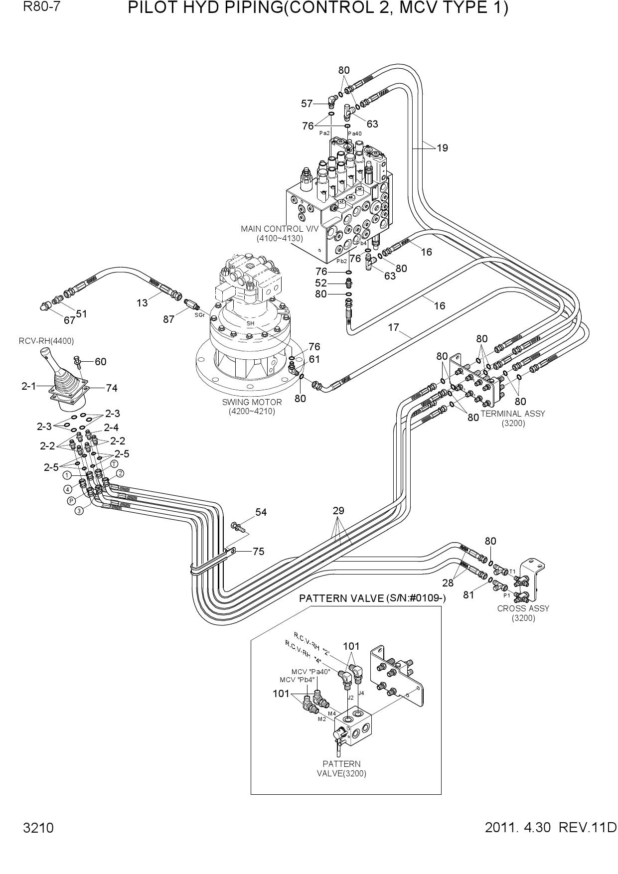 PILOT HYD PIPING(CONTROL 2, MCV TYPE 1)