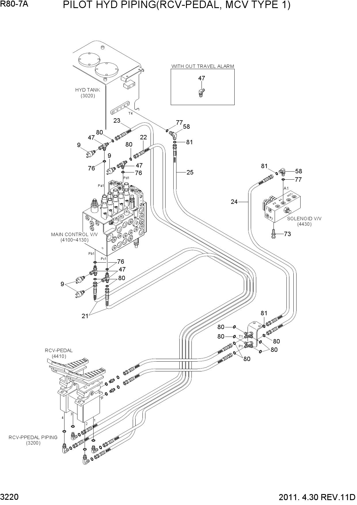 PILOT HYD PIPING(RCV-PEDAL, MCV TYPE 1)