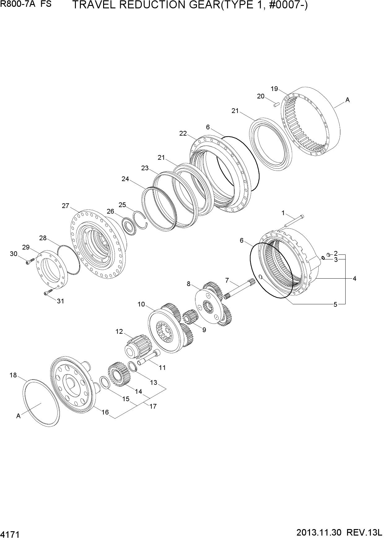 TRAVEL REDUCTION GEAR(TYPE 1, #0007-)