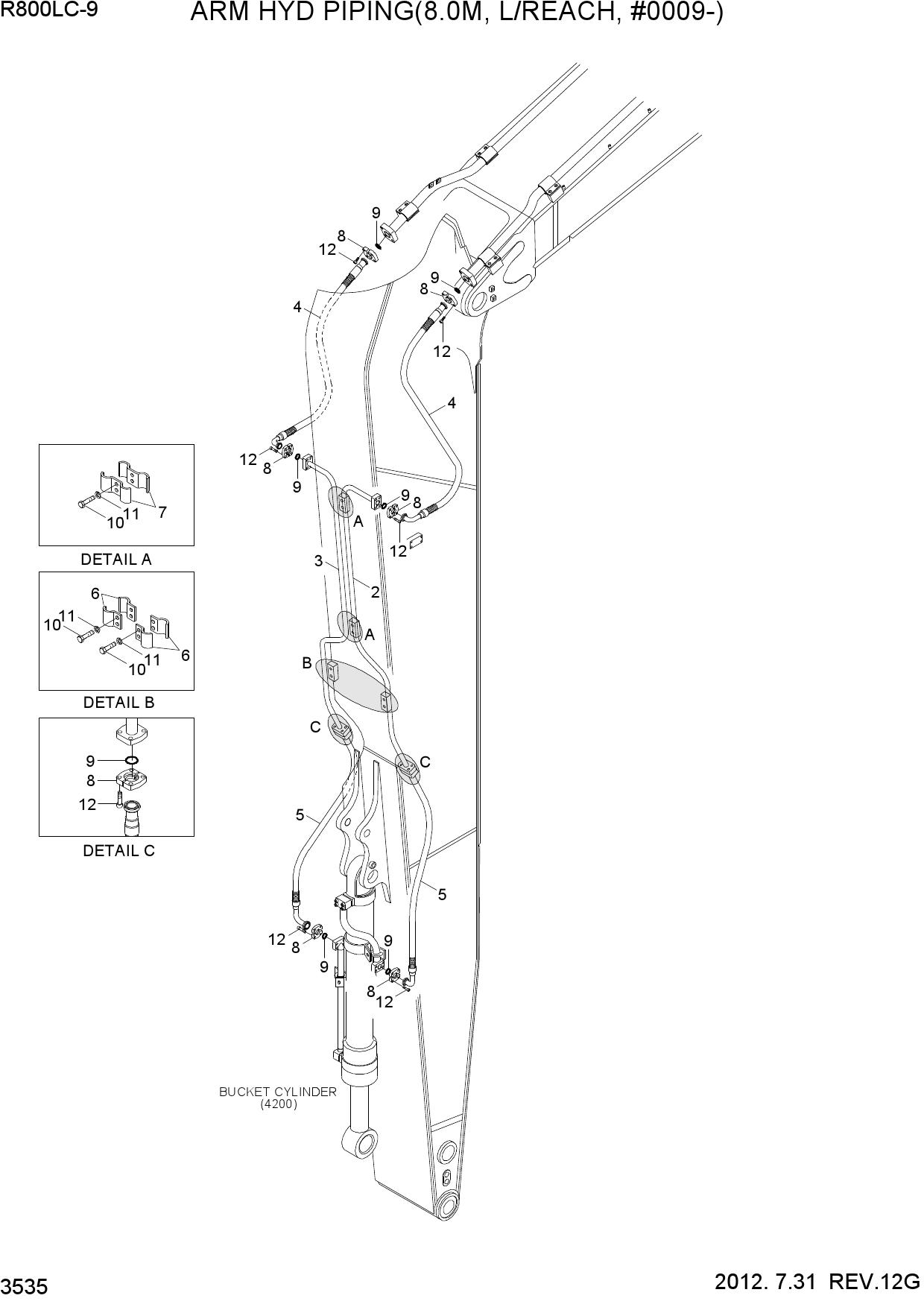 ARM HYD PIPING(8.0M, L/REACH, #0009-)