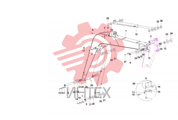 Крепления стрелы и гидроцилиндров SY75C3I3R(US).3 13211055 (часть 1)