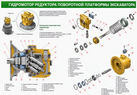 Гидромотор редуктора поворотной платформы экскаватора